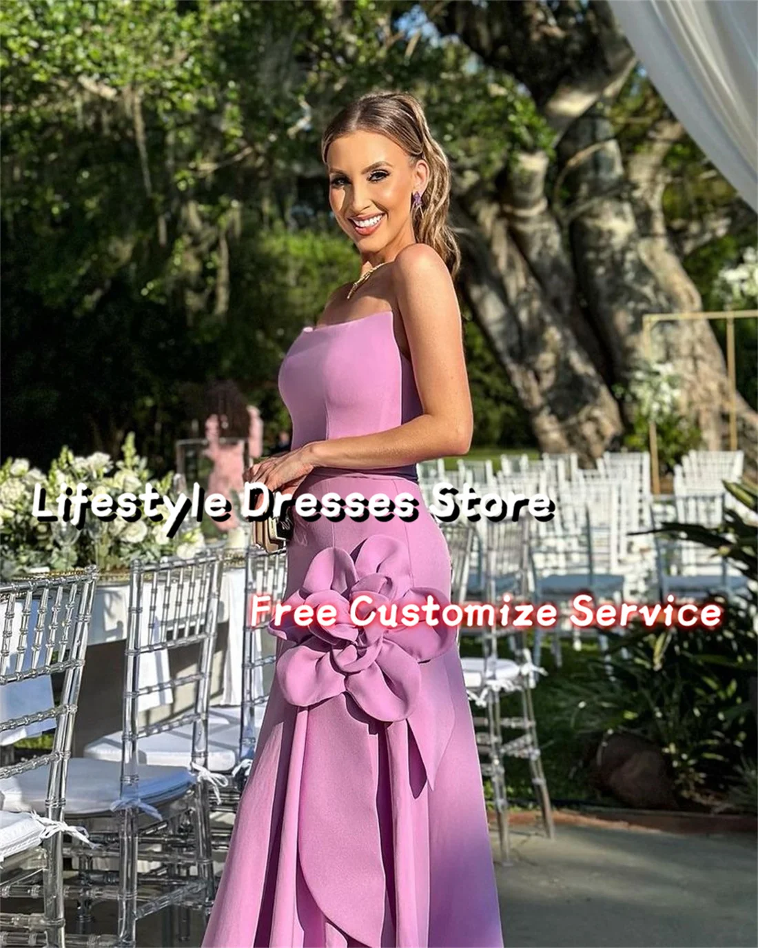 Customized Mermaid Handmade Flower Prom Dress Floor-Length Evening Gown Sleeveless Elegant Women Wedding Party Dress 2024