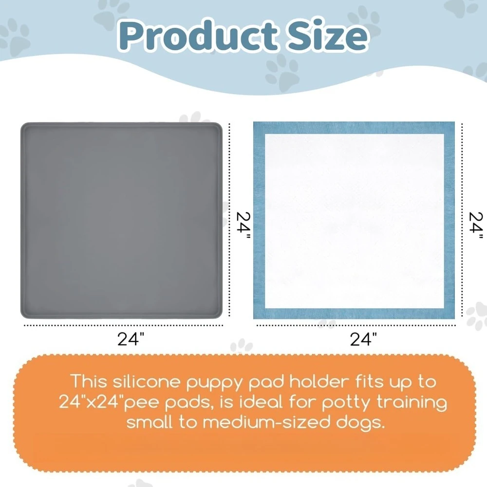 Dog Pee Pad Holder Suitable for 24" x 24" Training Pads, Puppy Potty Tray with 4 Fixing Clamps, Indoor Floor Protection view 3