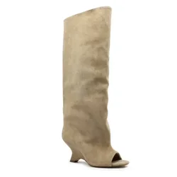 Four Seasons Spring/Summer New Women's Thick High Heels Knee Boots Fashion Show Fish Mouth High Heels Boots Women's Tall Boots