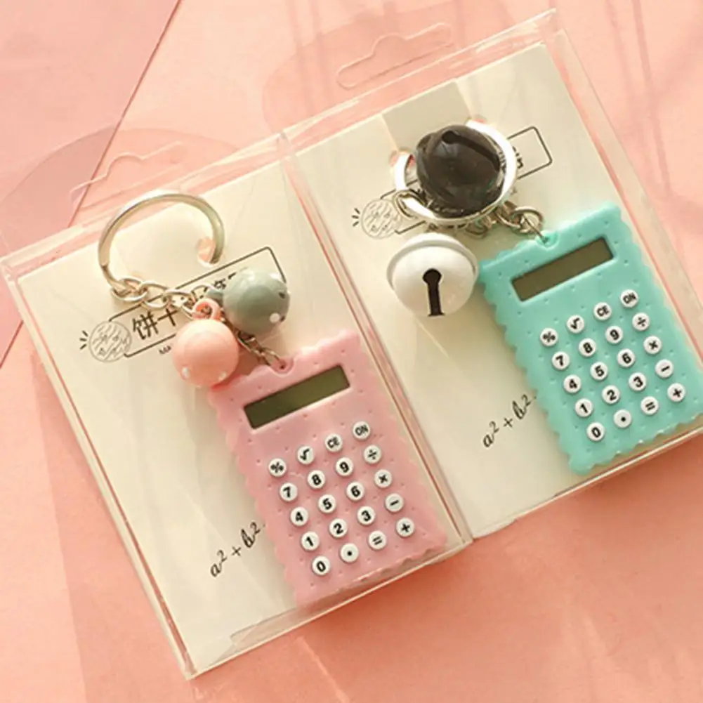 Cartoon Calculator Cute Cartoon Biscuit Shape Keychain Calculator with 8 Digits Lcd Display Durable Mini Portable for On-the-go