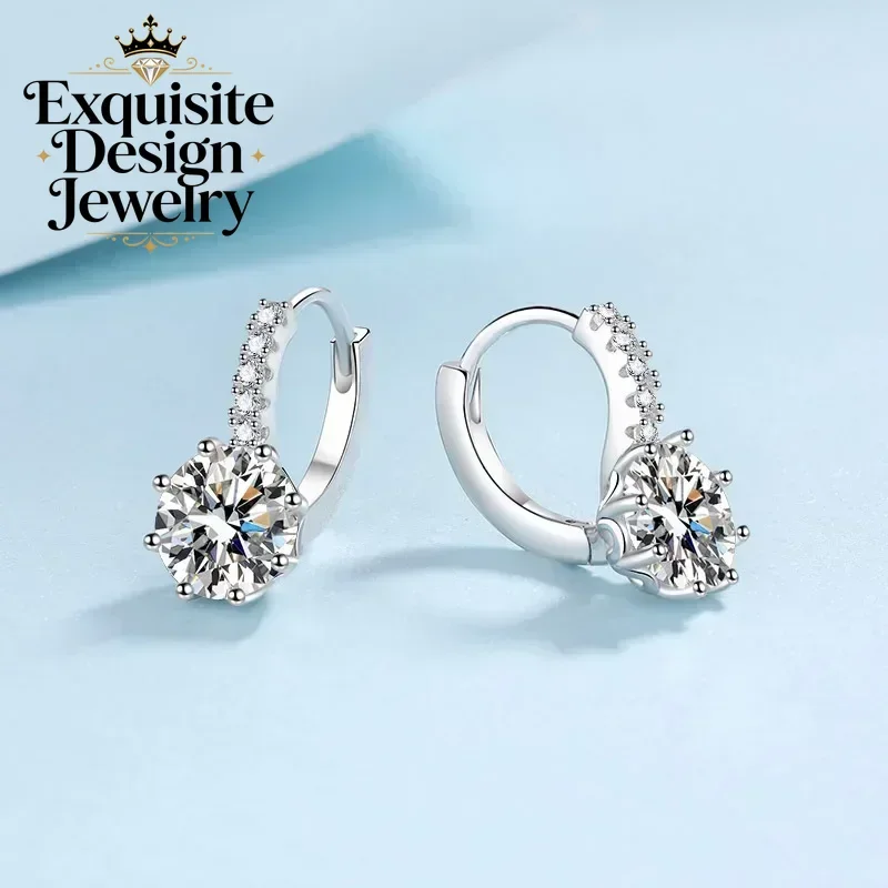 

2CT Vvs1 Moissanite Hoop Earrings for Women, Luxury PT950 Platinum Brilliant Earring Wedding Fine Jewelry for Family Party Wear