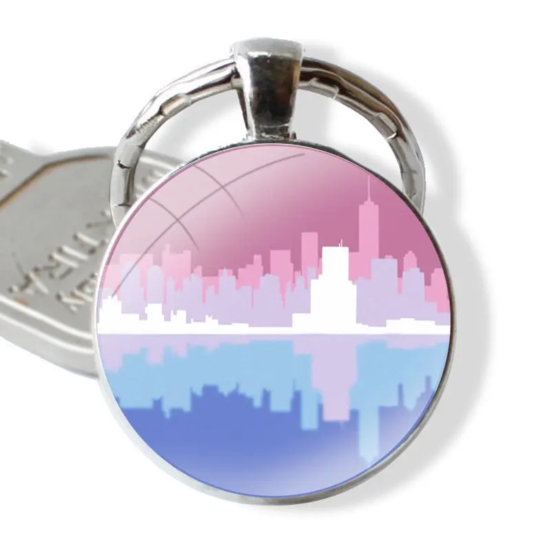 Design Keychain Handmade Glass Cabochon Key Ring Holder Pendant Key Chains Bigender Flag