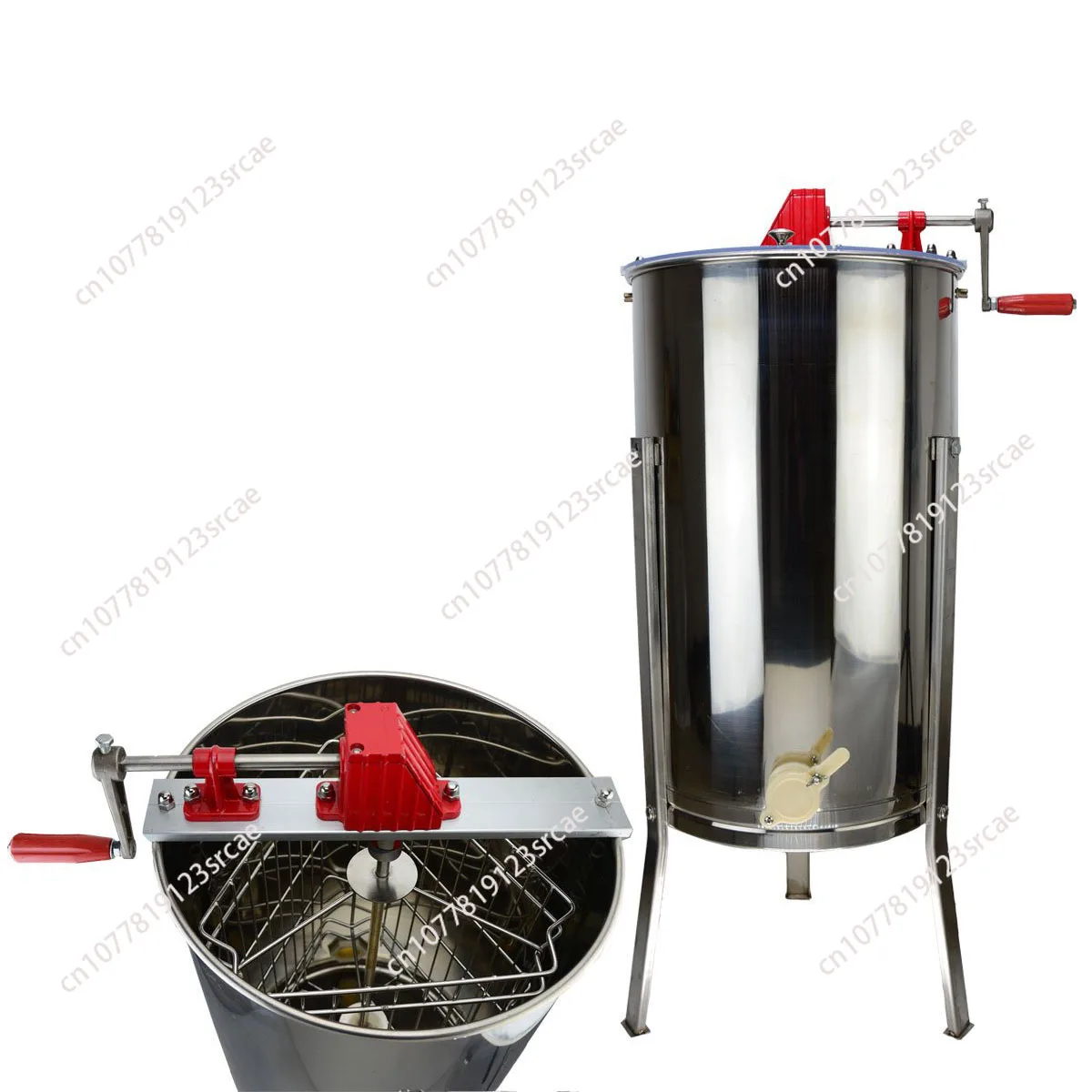 Extractor de miel manual de acero inoxidable de 3 cuadros con soporte, separador de miel, removedor de cristalización de azúcar, herramienta de apicultura