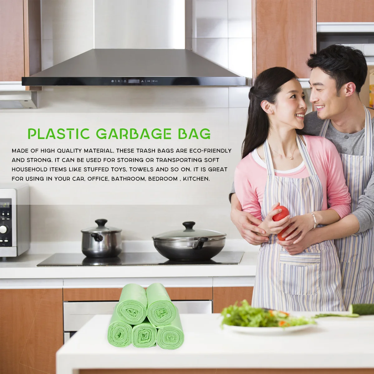 100 Pcs Litter Bags Biodegradable Garbage Plastic Refuse Rubbish Disposable Trash Green Office