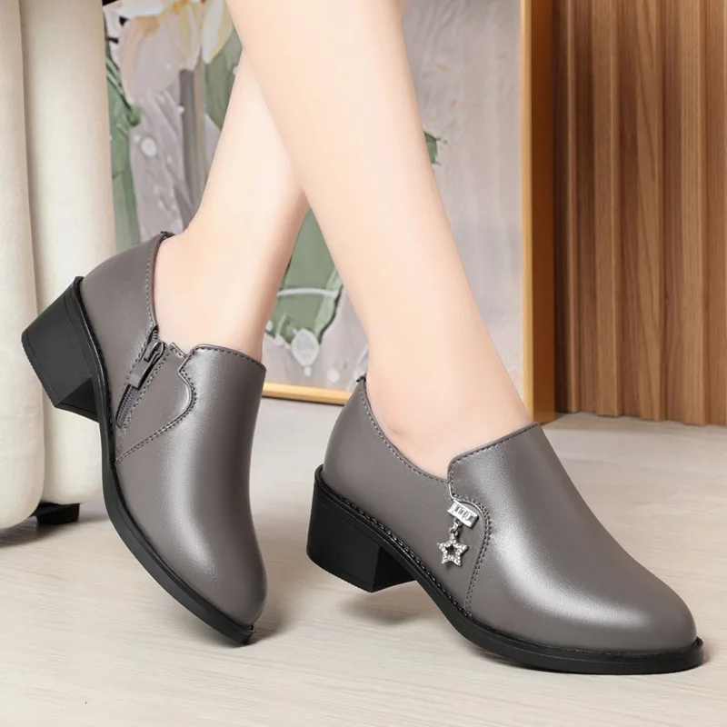

DIMANYU Women's Office Shoes Non-slip 205 New Spring Genuine Leather Women's Dress Shoes Unlaced Female Shoes