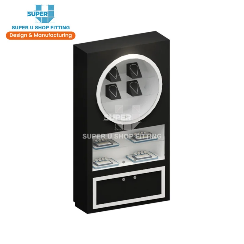 (Customized) bespoke jewelry store display fixtures jewellery shop furniture display showcase black glass wall jewellery cabinet