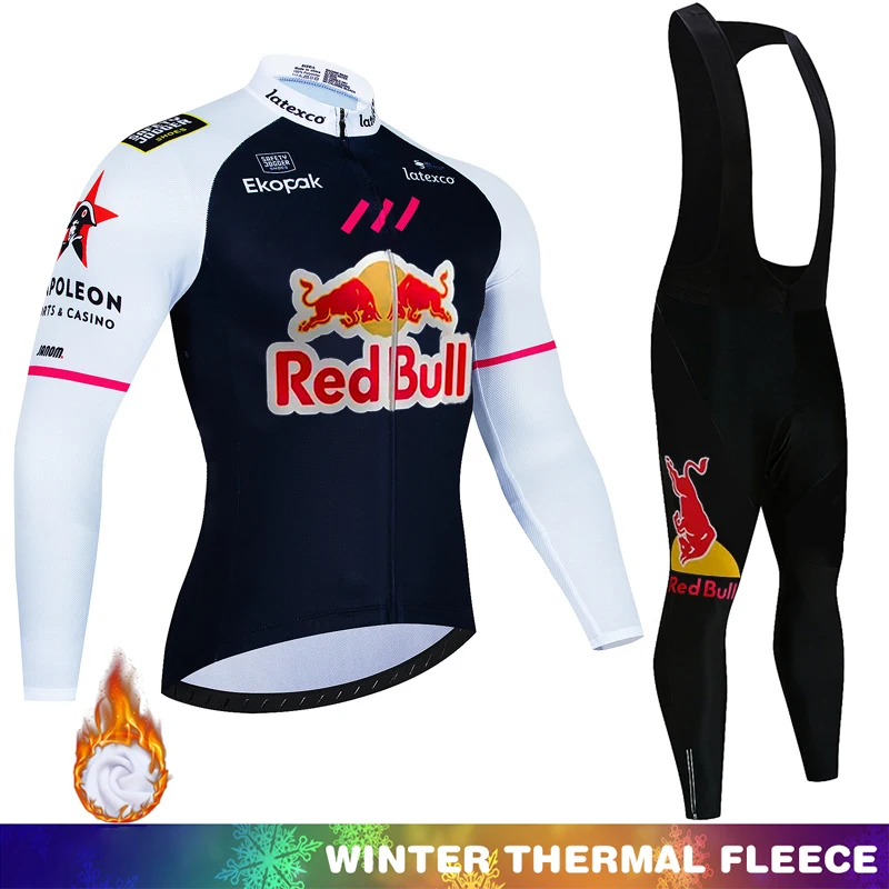 Red Bull Winter Thermal Fleece Cycling Jersey Man Sportswear Set Road Bicycle Men Triathlon Retro Men's Ciclismo Hombre Clothing