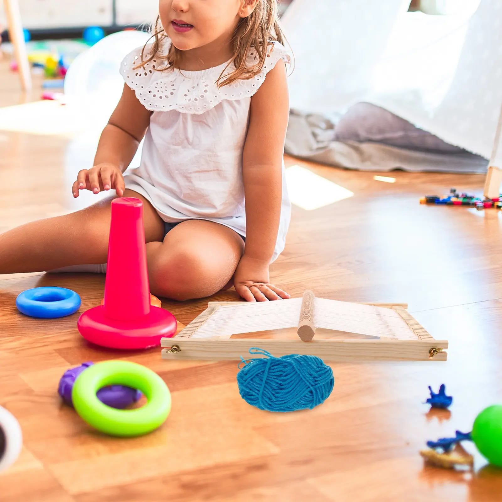 Gran kit de telar de madera DIY para niños mayores de 3 años, máquina creativa de tejer a mano, herramienta para hacer bufandas y cinturones, telar de madera
