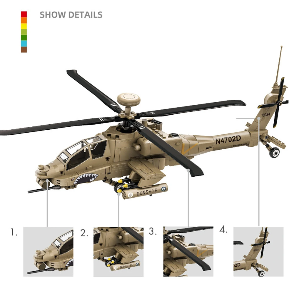 

Современная военная машина Америка AH-64 Вертолет Пистолеты Модель Строительный блок WW2 Apaches Siege Chopper Кирпичи Игрушки для подарка
