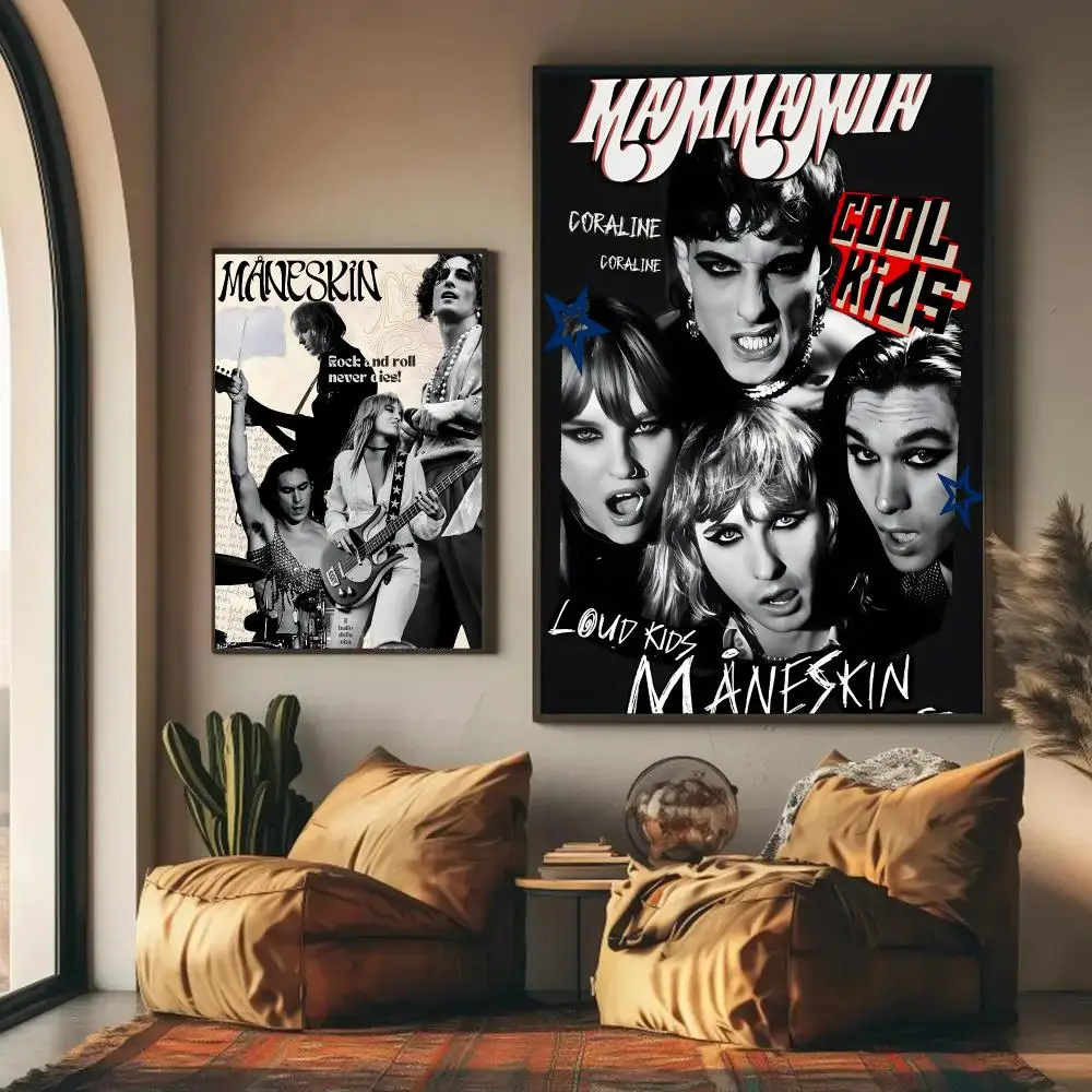 M-Maneskin D-Damiano David Band Poster Home Living Bed Room Bar Hallway Sticky Wall Art Printing Waterproof Aesthetic Decor
