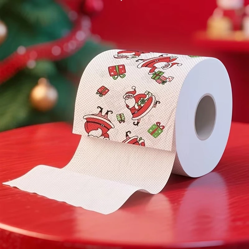 1/4 قطعة من لفة ورق التواليت لعيد الميلاد المطبوعة سانتا-ديكور عيد الميلاد المجيد الاحتفالي، مناديل الحفلات المنزلية للاحتفال بالعطلات #1