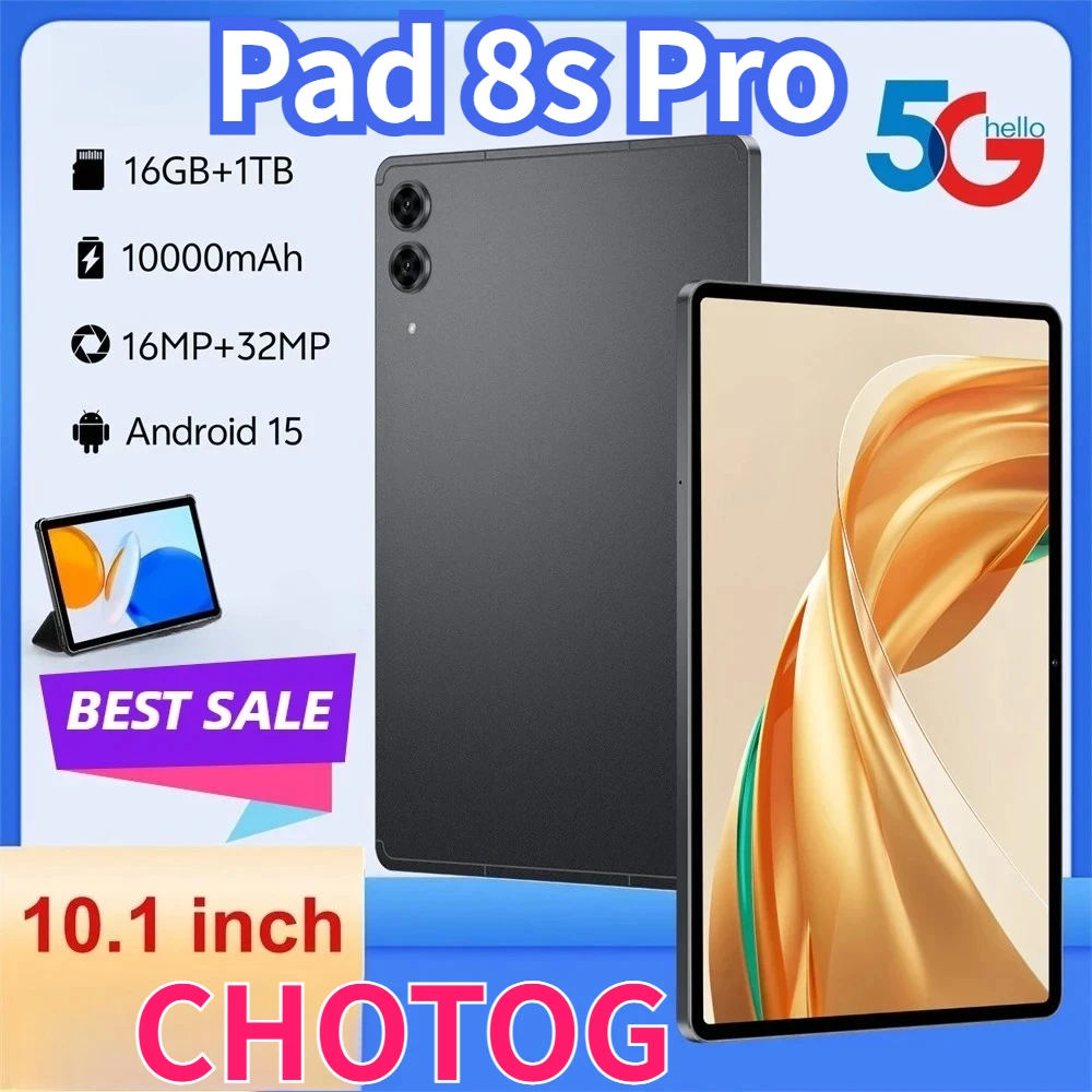CHOTOG Pad 8s Pro Tablets 10.1 HD Tab Global Version Tablet Android 10000mAh Tab PC 22GB+2TB 5G Dual SIM WIFI Kinder Tablet