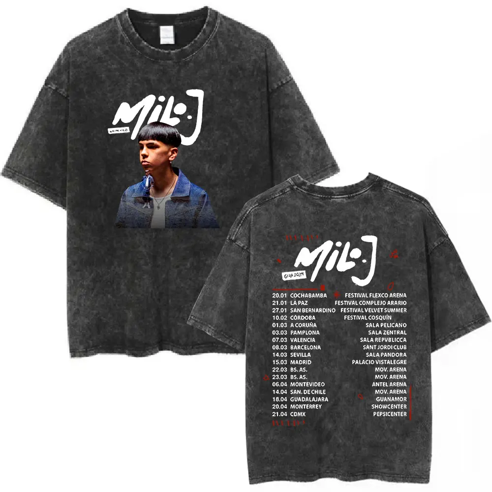 Rapper Milo J Tour T-shirt 111 Album Merch T-Shirts Men\'s Women Fashion Hip Hop Vintage Washed Short Sleeve T Shirts Fans Gift