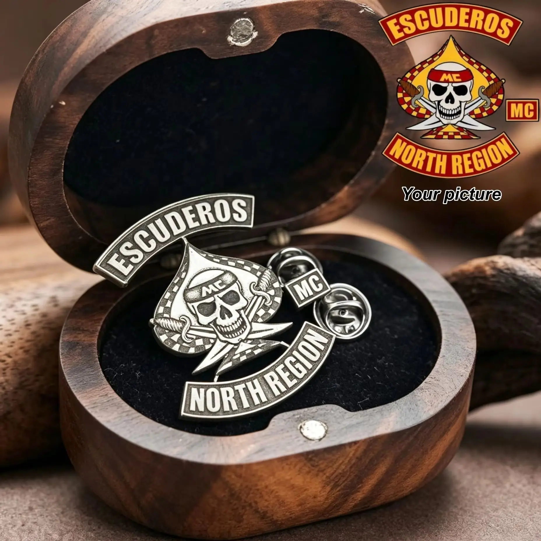 Custom Logo Photo Brooch/Necklace Personalized 2D Engrave Stainless Steel Cool Motorcycle Club Pin Jacket Hat Accessory Gift view 6