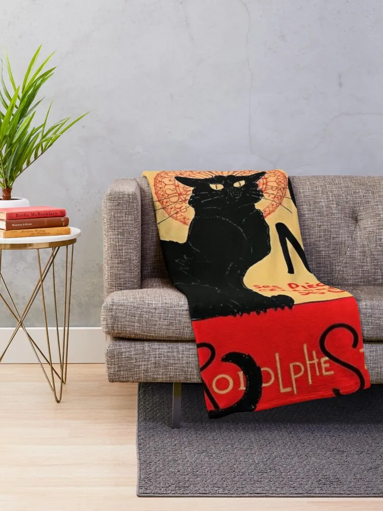 Vintage Le Chat Noir France Advert Throw Blanket Plaid Loose Blanket Fashion Sofa Blankets cosplay anime