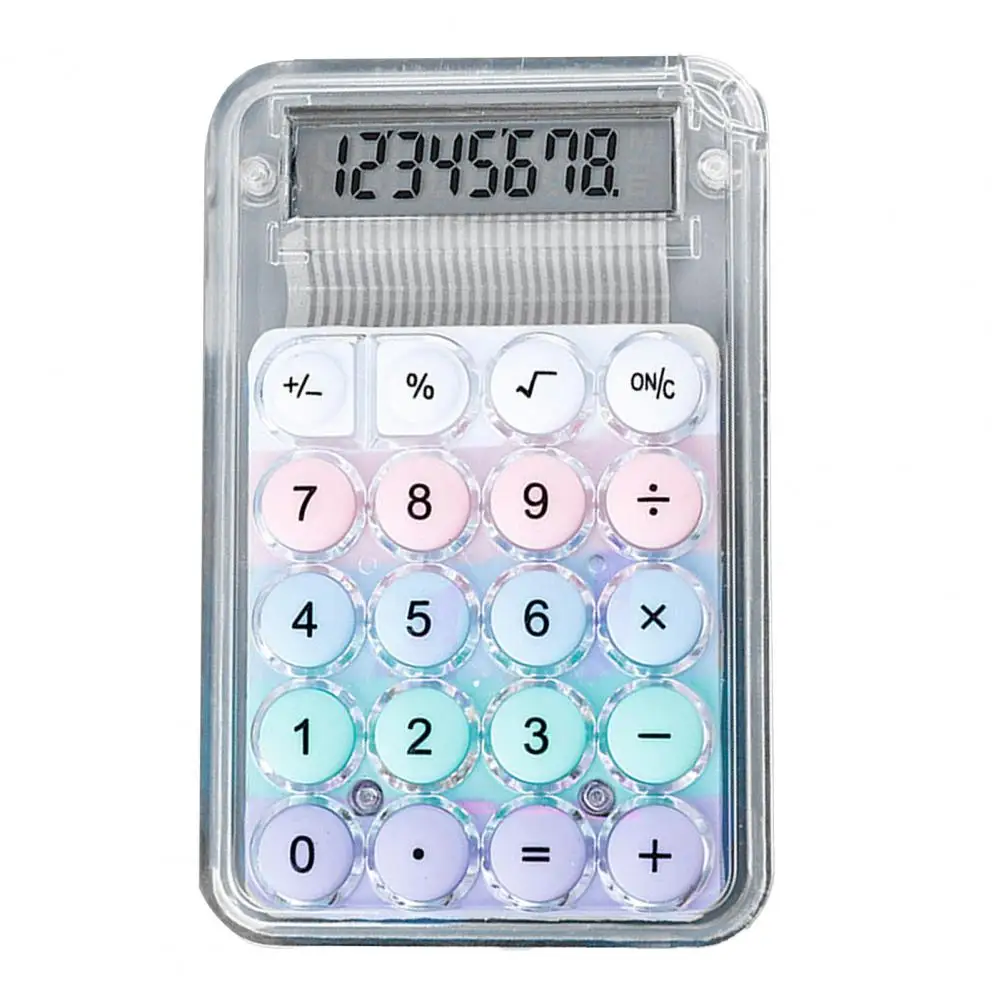 Mini 8 Digit Calculator Large LCD Display Big Round Button Portable for Student Exam Study Office Work