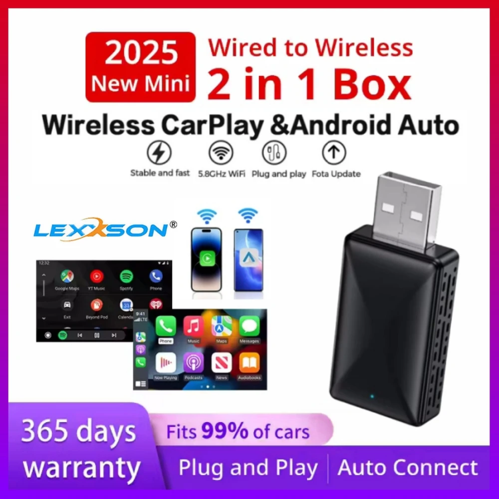 Carplay Wireless Adapter Android Auto 2in 1 Smart Dongle 2025 5G WIFI For iphone Android Phone For Volvo Benz Mg Kia Chery VW