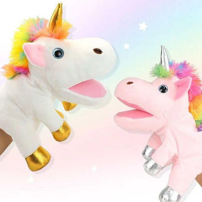 30 cm Kawaii Eenhoorn Hand Figuur Knuffel Mond Handschoen Mythisch Beest Wit Paard Kleuterschool Vroeg Onderwijs Game Prop Pop