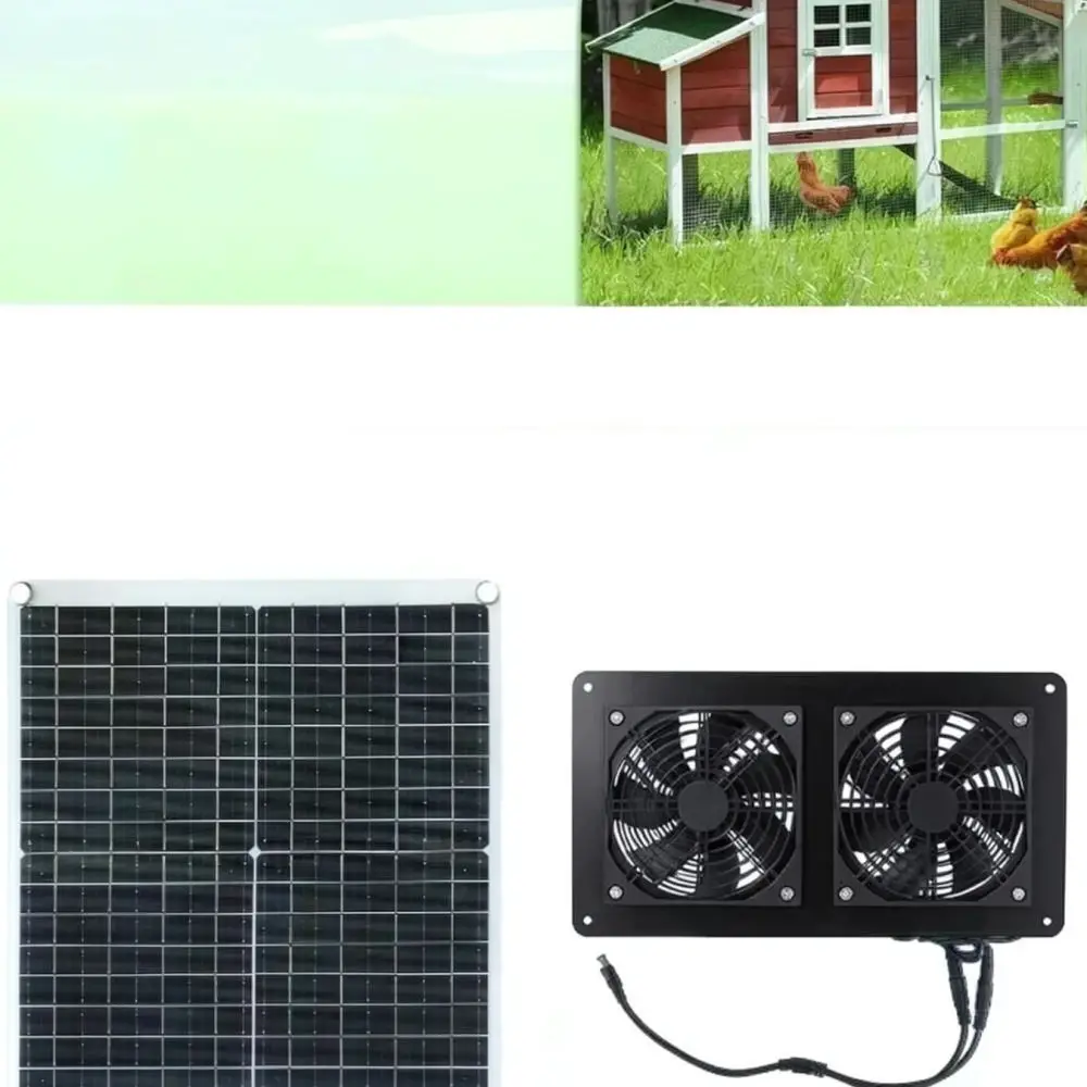 25W Solar Panel Power Ventilation Set Dual Fan For Outdoor Shed Greenhouse Rv Air Exhaust Cooling Energy Device