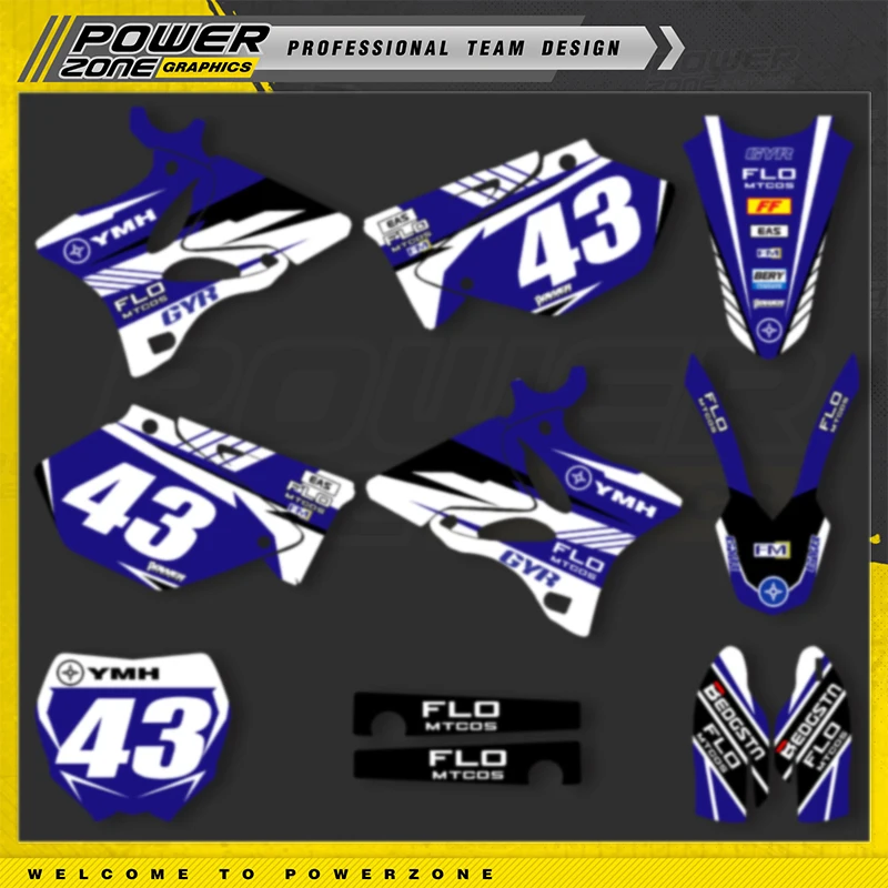 PowerZone مخصص فريق دراجة نارية ملصق كامل مجموعة الرسومات لياماها YZ125 YZ250 2002-2014 اسم الرقم ملصقات مخصصة