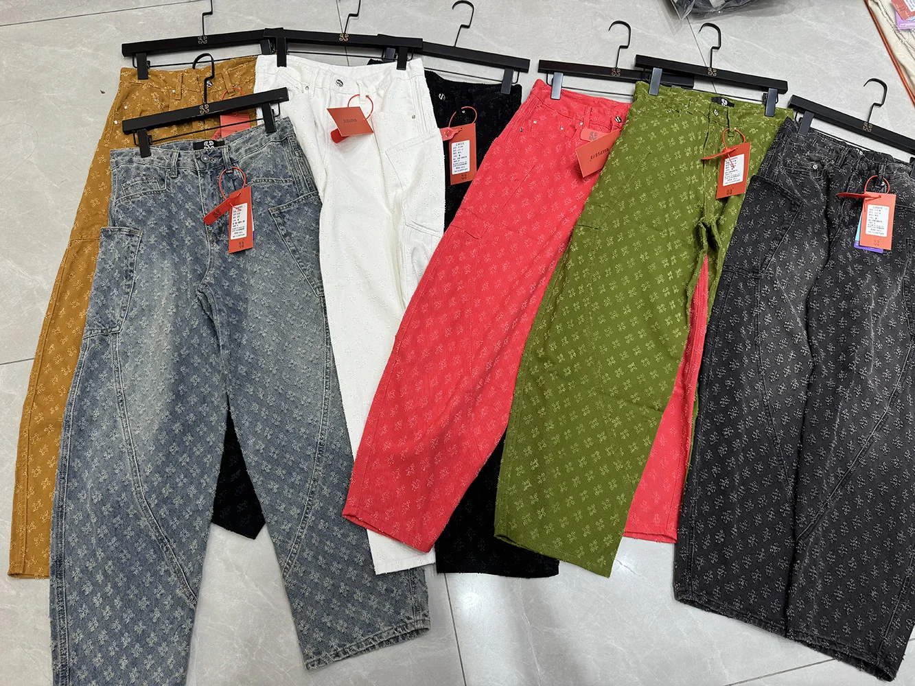 

Весенние свободные джинсы высшего качества с несколькими сумками, мужские широкие брюки в стиле хип-поп, цветные мешковатые уличные брюки, модная одежда Mlale, новинка