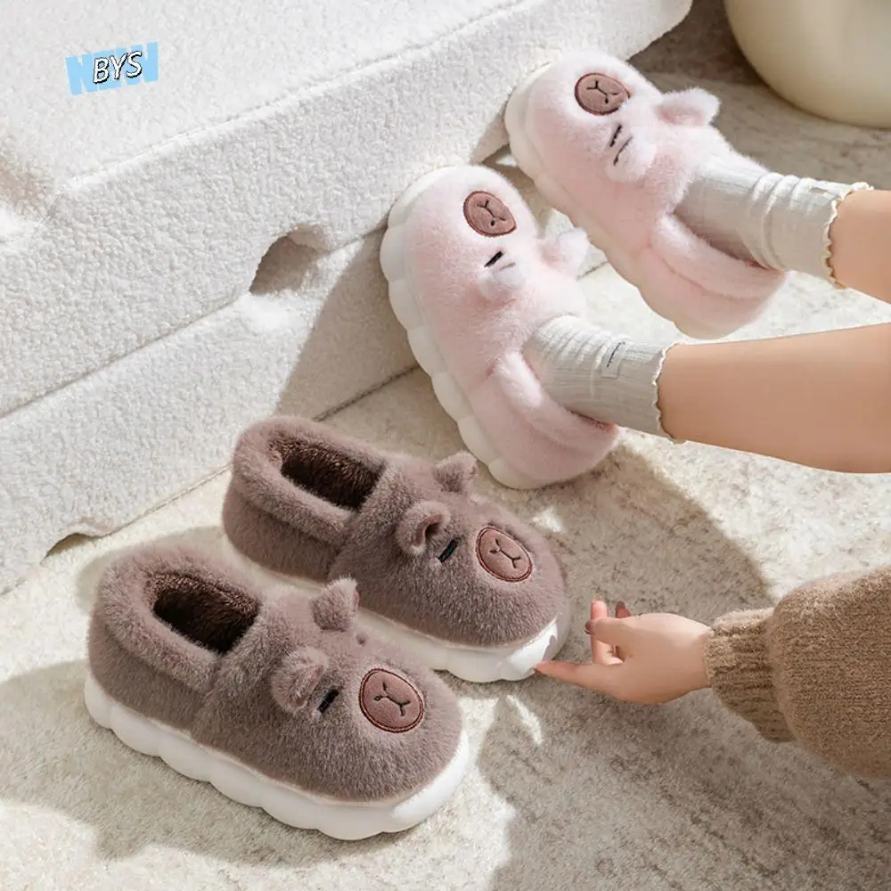 

Fashion Homewear Capybara Plush Slippers Soft Thicken Warm Cartoon Furry Slippers Anti-slip Cute Winter Cotton Shoes Gifts