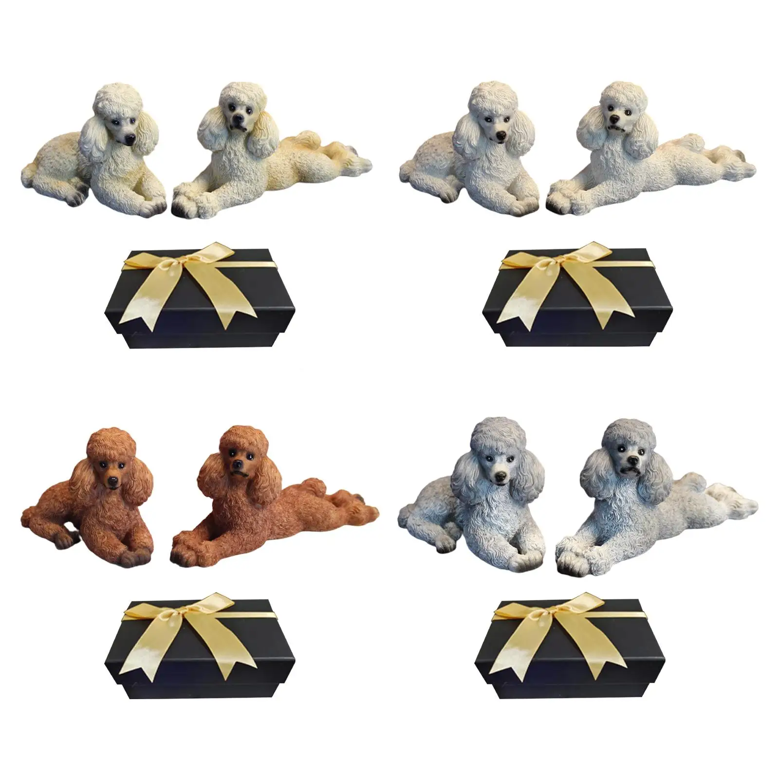 2x Creative Dogs Sculpture Resin Cute Toy Collectibles Poodle Statue Pet Figures for Living Room Home Bedroom Desktop Ornament