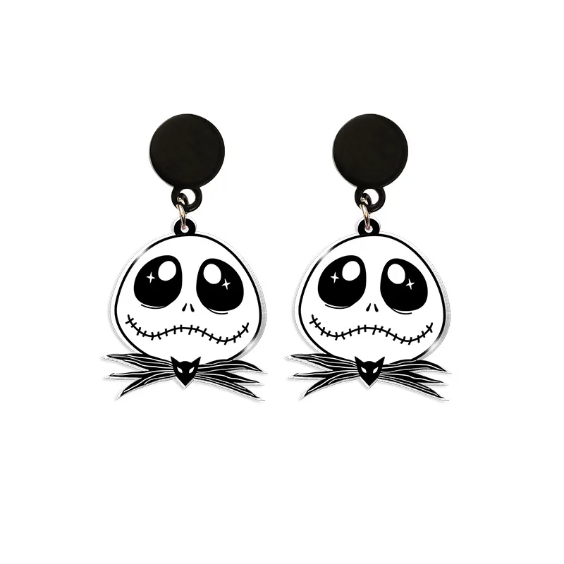 Disney Movie The Nightmare Before Christmas Series Jack Skellington Skull Personalized Printed Earrings Jewelry Accessories Gift
