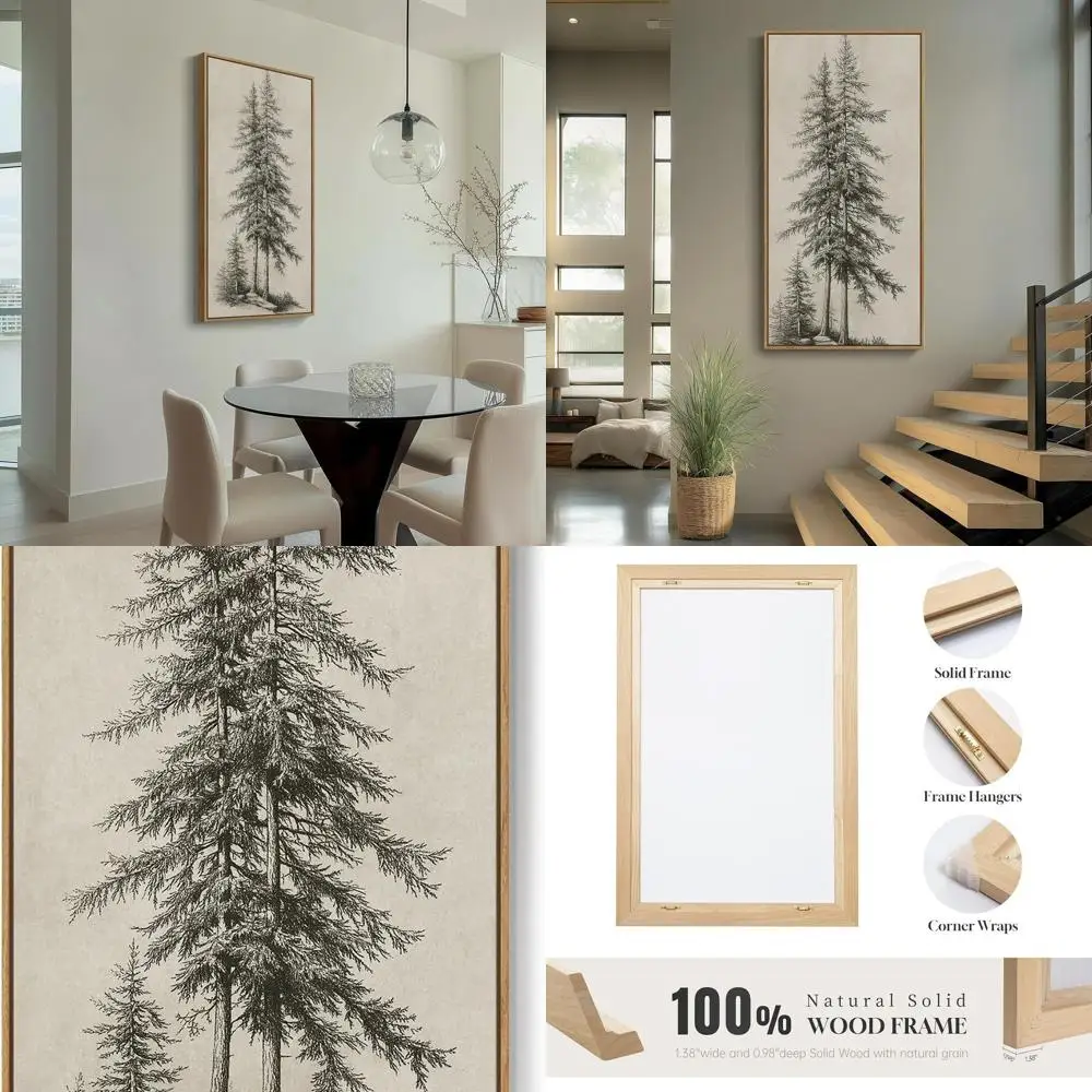 

Вертикальное дерево в винтажном стиле, большой черно-бежевый декор для стен из сосны в деревенском стиле, классический холст с природой для гостиной, офиса, ки