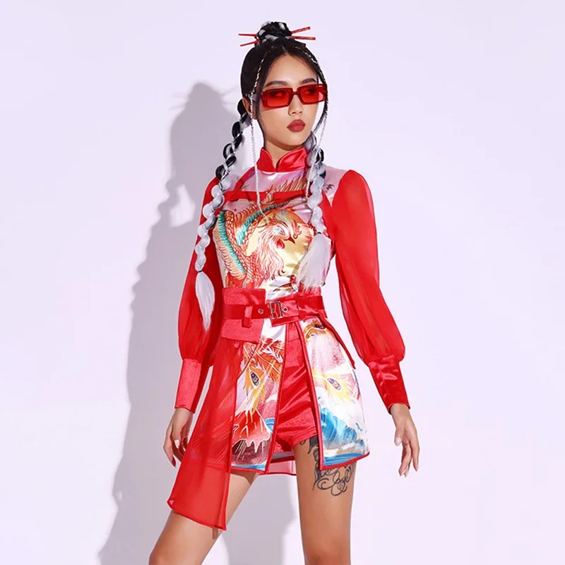 Costume de danse pour femmes, tenues de danse Jazz de Style chinois, Bar, discothèque, Costume de spectacle Dj, vêtements de scène de chanteur