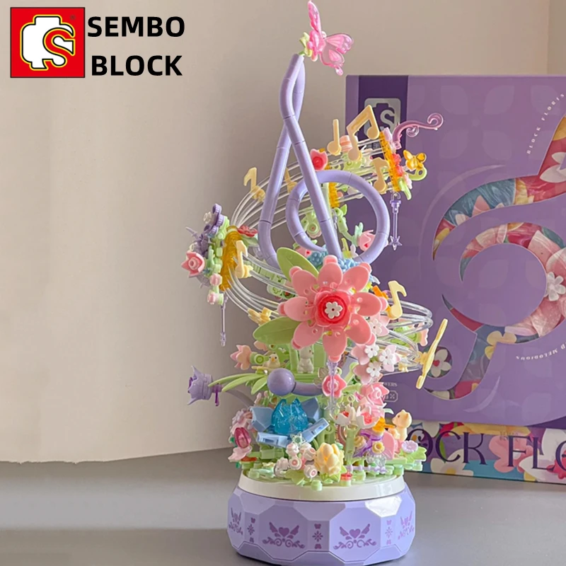 

SEMBO flowers music box building blocks assembled note model children's toys girls birthday gifts kawaii ornaments decoration