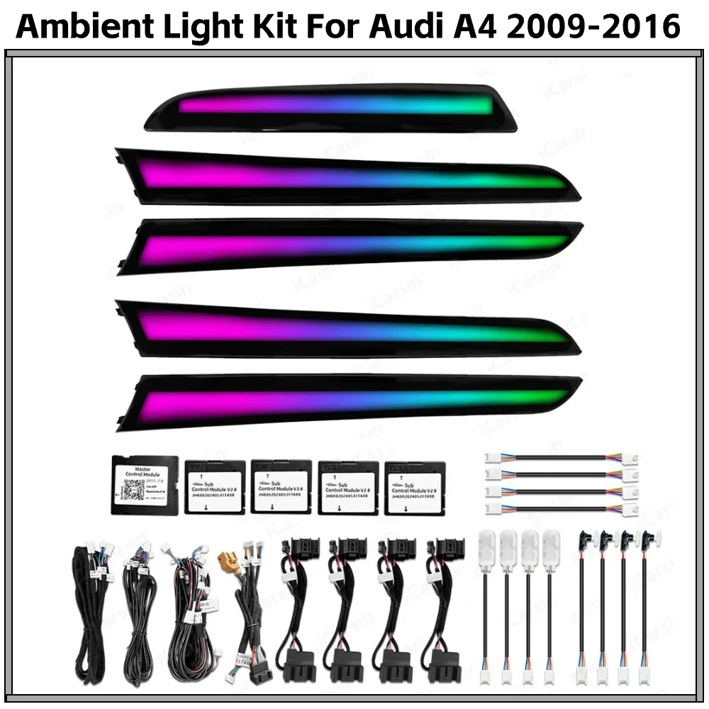 

64 цвета динамического окружающего освещения для Audi A4 B8 2009-2016 аксессуары для внутреннего светодиодного освещения обновление атмосферного света
