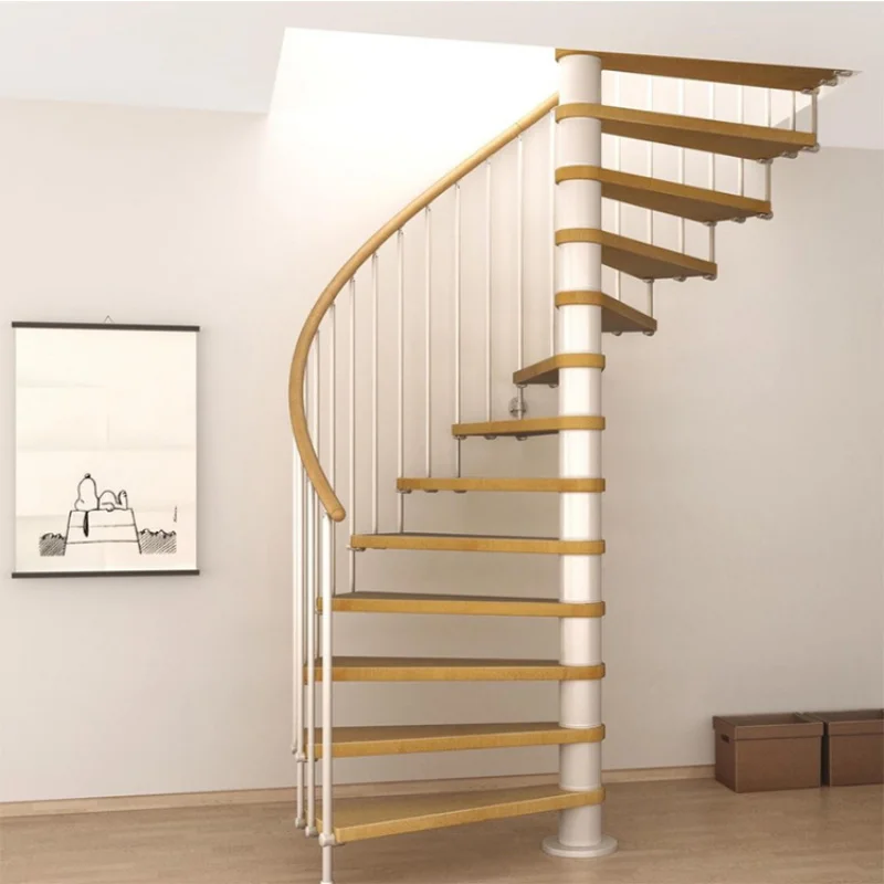 Custom.hot sell exterior stairs modern rotating design Staircase simple solid wood treads carbon fabricated loft staircas