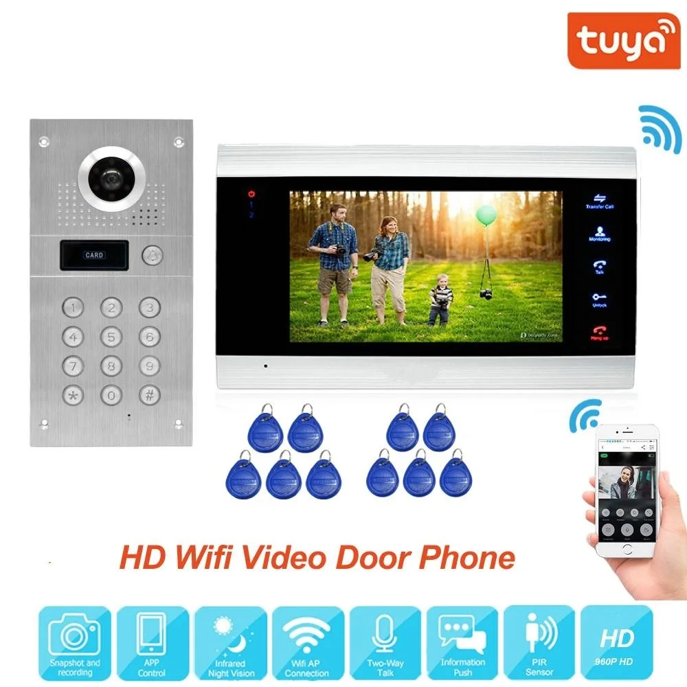 Go! 960P AHD Tuya Smart App Remote Unlock WiFi IP Video Door Phone Video Intercom System Motion Detection Code Keypad RFID