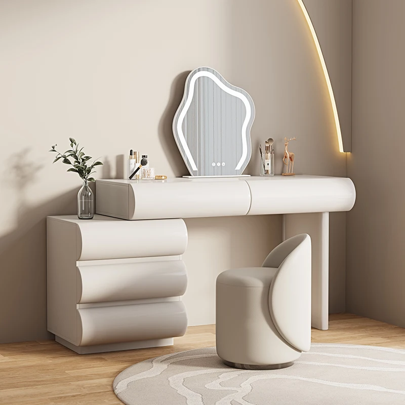 

Nordic Luxury Dresser Mirror Set Stool Modern Stool Table Vanity Desk Dressers Bedroom Light Mirror Tocador Maquillaje Furniture