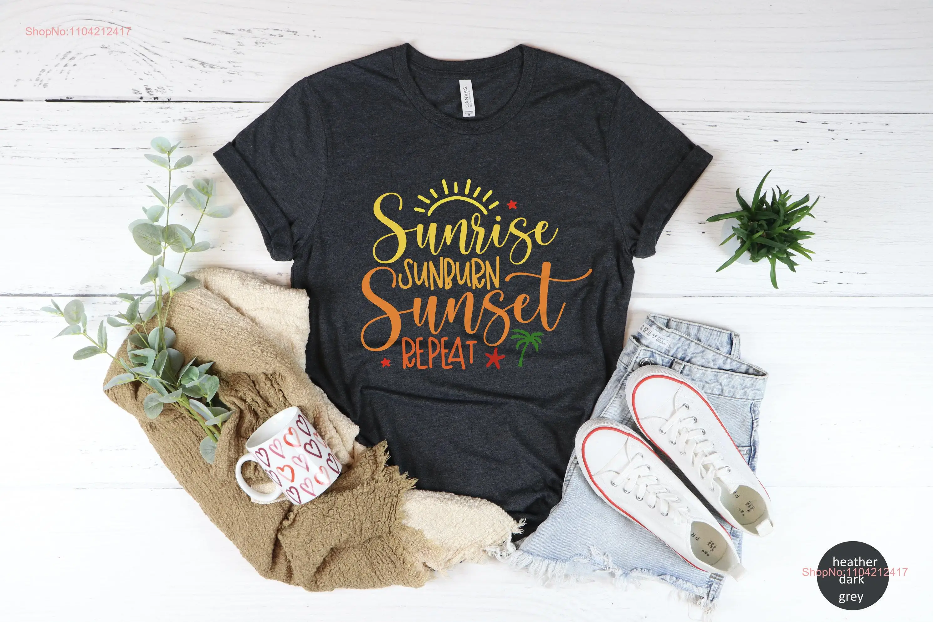 Sunset T Shirt Vivid Colored Beach Summer Crew Vacation long or short sleeves