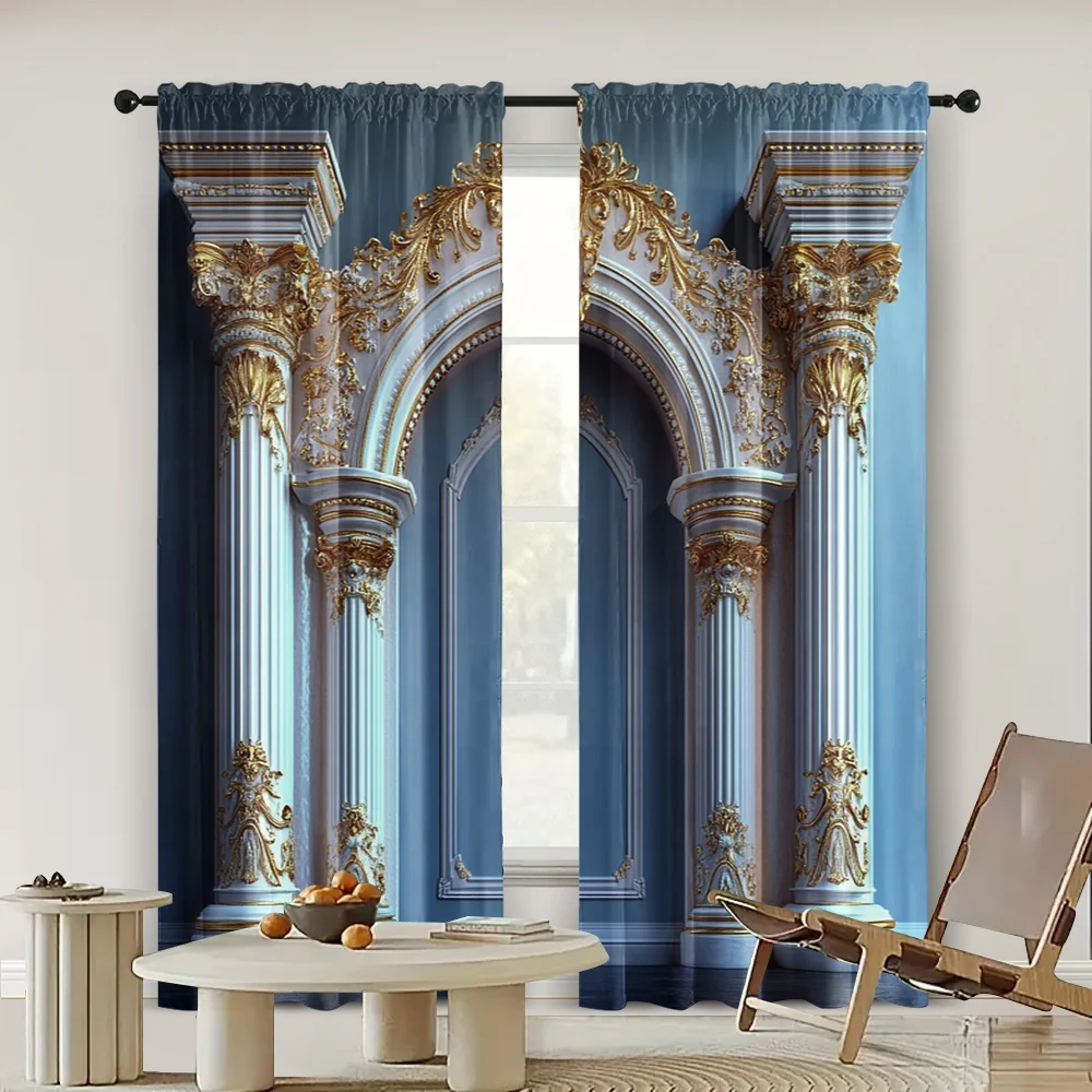 2pc,  Curtain Elegant arched gold and white columns Versatile Durable Polyester,Without Electricity Birthday Party Suitable for