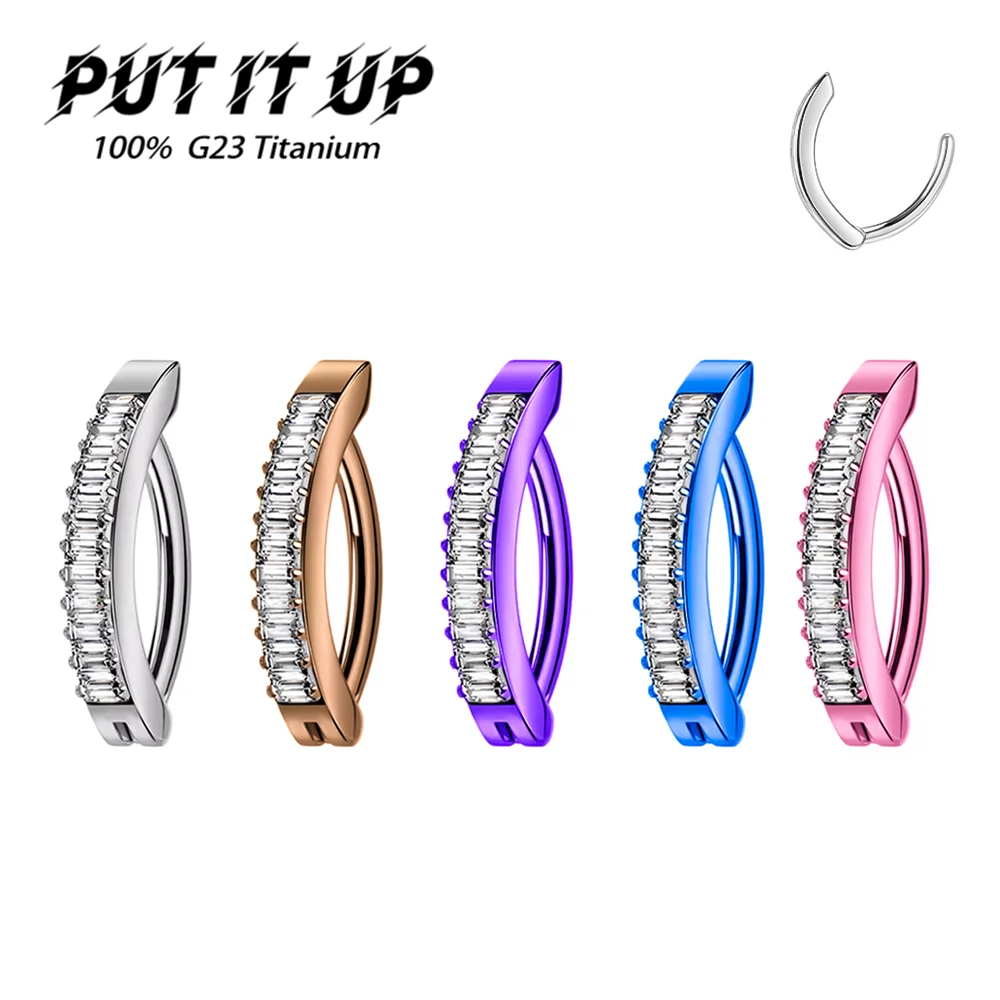 

F136 Titanium Alloy Fashion Long Zirconium Hinge Belly Button Ring Reverse Curved Spring Clasp Anodized Body Piercing Jewelry