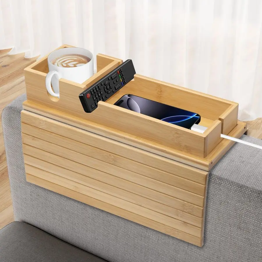 

Sofa Armrest Tray Couch Arm Tray with Detachable Couch Cup Holder 2 in 1 AntiSlip Foldable Sofa Armchair Caddy Table Cup Holder