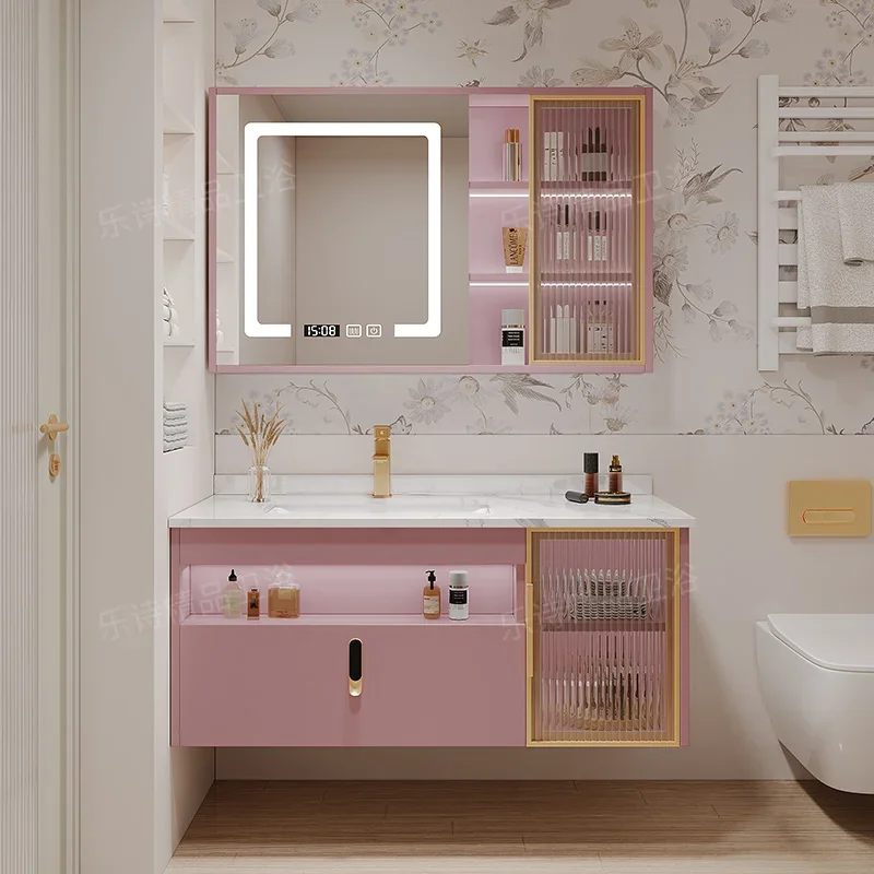 

Light luxury simple bathroom cabinet rock slab ceramic basin washbasin cabinet combination washbasin multi-layer solid wood wash