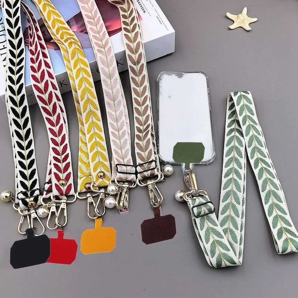 

Adjustable Crossbody Phone Lanyard Pearl Pendant Hanging Neck Long Phone Strap Leaf Phone Accessories Cell Phone Lanyard