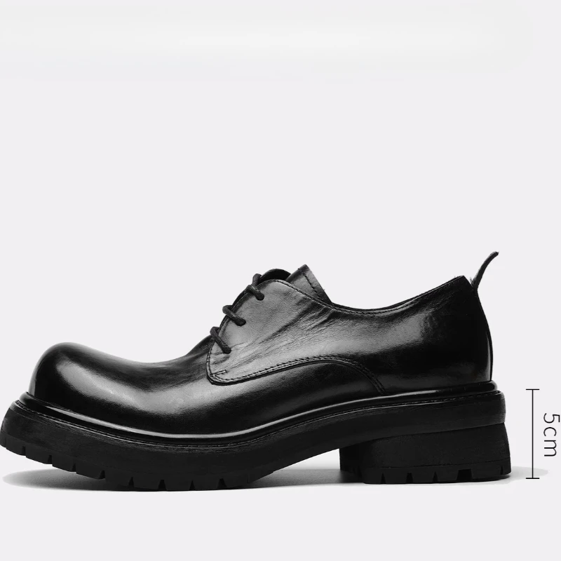 

Washed Horseskin Wide Version Upturned Head Derby Shoes for Male Dress Shoes Thick Soled Heightening Leather Shoes Men and Women