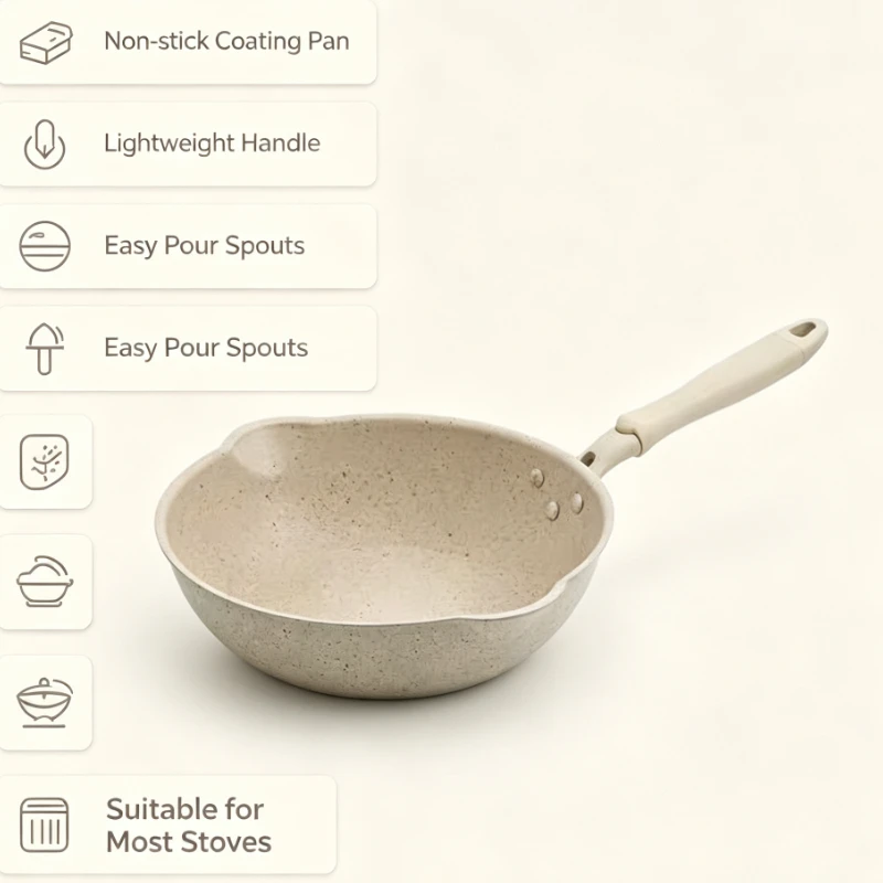 Beige Non-Stick Frying Pan With Pour Spout Induction Gas Compatible Small Skillet For Eggs Pancakes Stir Fried Kitchen