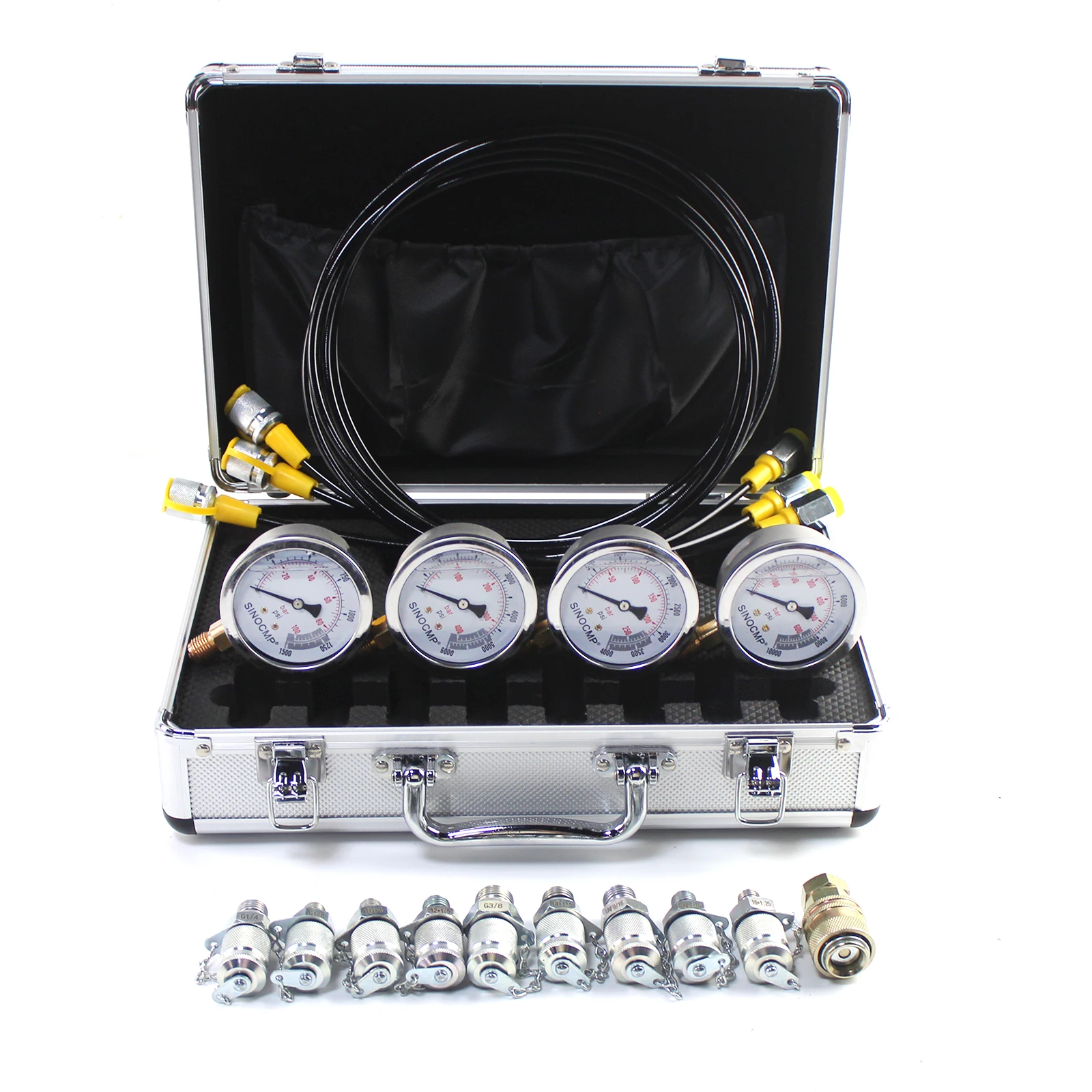 

Hydraulic Pressure Test Kit With 10/25/40/60 Mpa Gauges Hydraulic Test Set W/ Carrying Case for Excavators Tractors Machinery