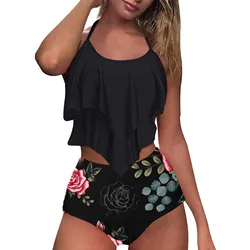 Bikini High Waist Bikini Floral Print Tankini Swimsuit Brazilian Ruffle Swimsuit Large Size Swimwear Women Bathing Suits