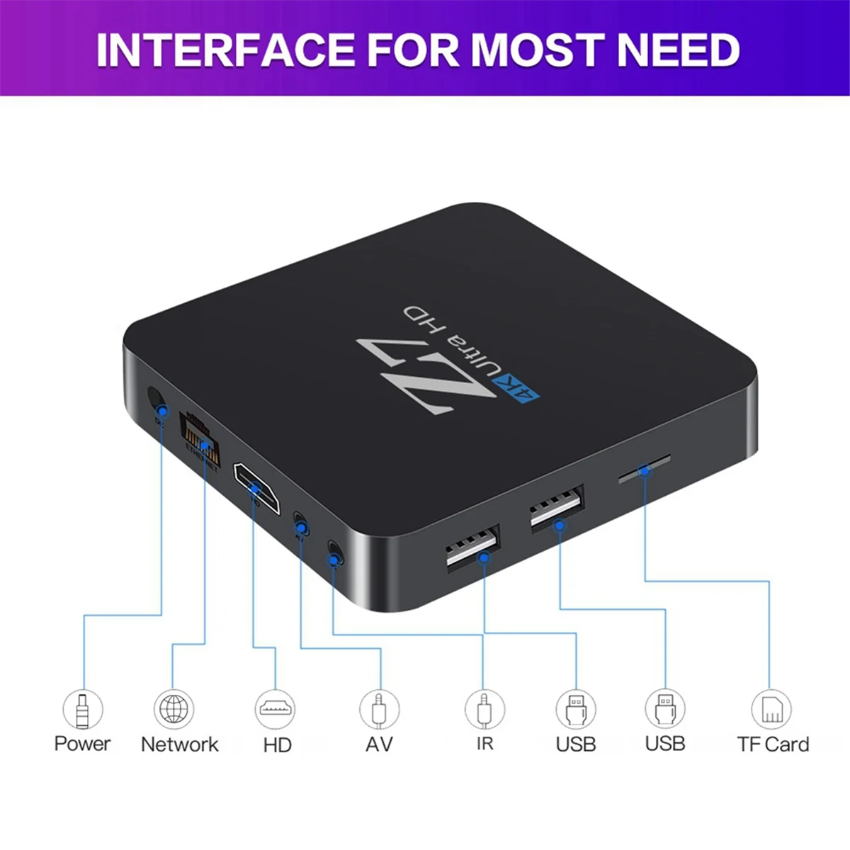 Z7 Smart TV Box Android 10 Allwinner H313 100M AV1 4K HD 2.4GHz/5GHz Dual Wifi USB2.0 Media Player 2GB 8GB US Plug Z