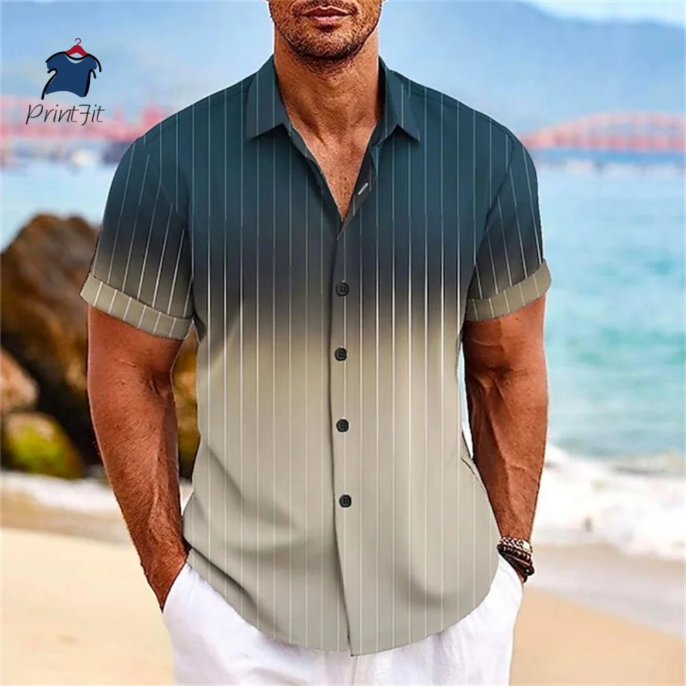 Full Print Gradient Graphic Casual Shirts For Men Short Sleeves Turndown Button Up Beach Shirts Clothing Apparel Mens Tee Tops