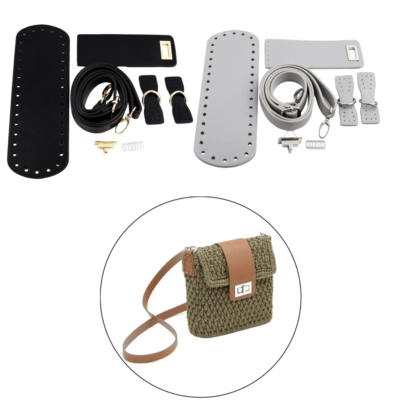 Crochet Bag Bottom Base PU Leather with Holes DIY Bag Making Set Shoulder Strap for Handbag Crossbody Bag Shoulder Bag Supplies