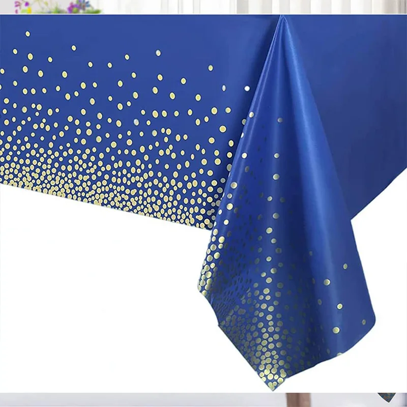 Navy Blue Plastic Tablecloth Gold Dot Blue Disposable Tablecloths Boy Blue Birthday Graduation Party Table Cover Decorations