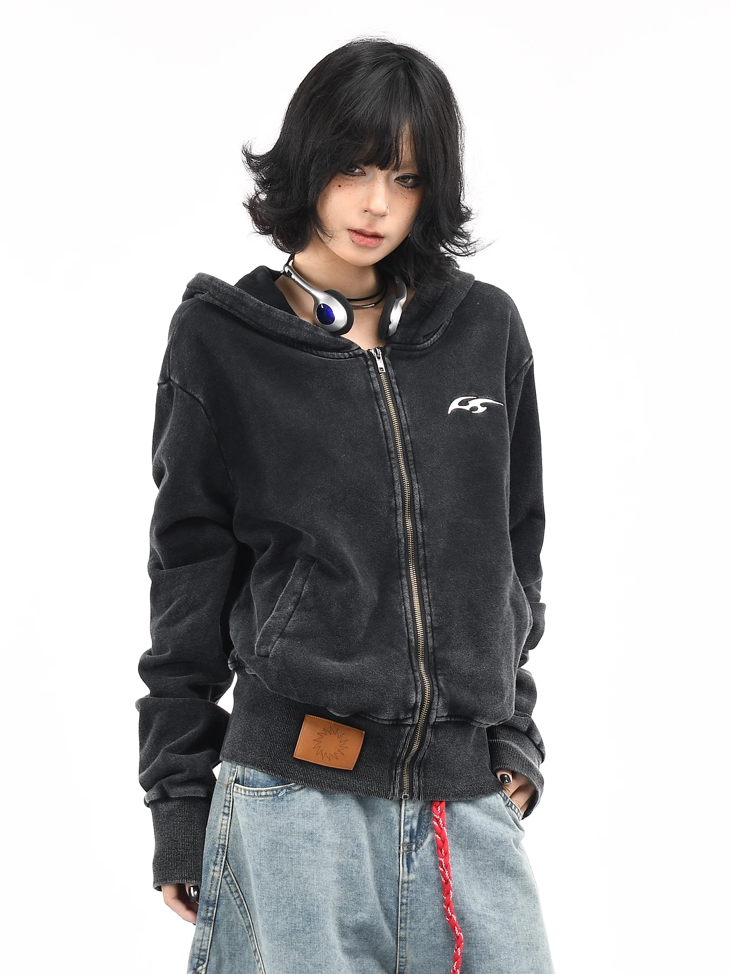 

OV Original American Waed Wide Rib ort Hoodie Women's Slimming Waistcoat Cardigan Outerwear Cotton Polyester Blend